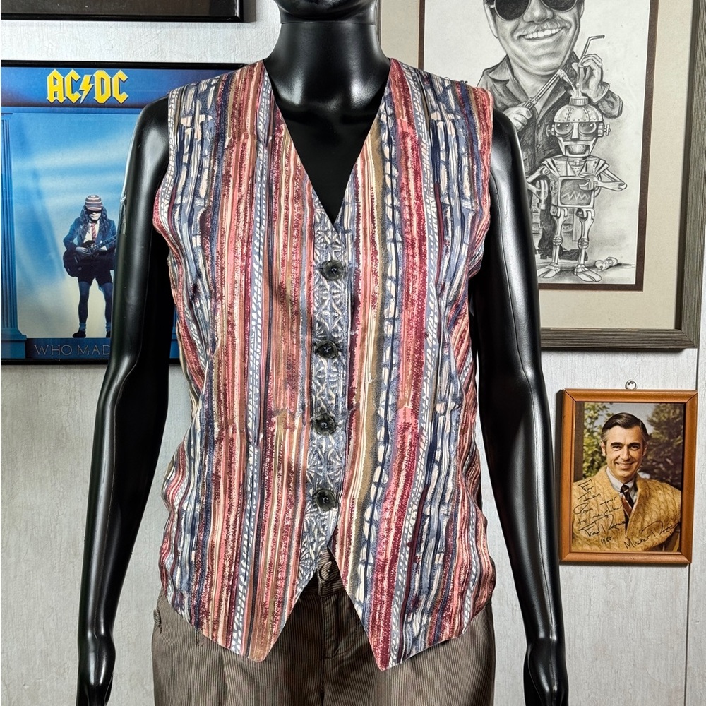 Vintage Jonathan Martin 100% Silk Vest Multicolor Striped Pattern M